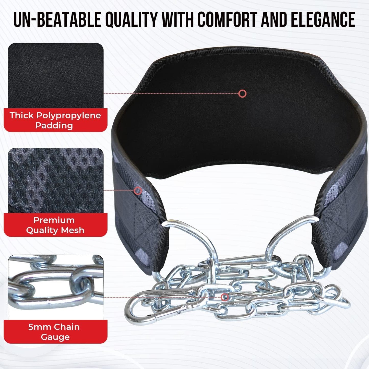 AQF Dip Belt for Weightlifting - Weight Belt with 36" Heavy Duty Steel Chain - Neoprene Padded Back Support Gym Lifting Belt for Powerlifting, Bodybuilding, Squat, Fitness & Pull up Training