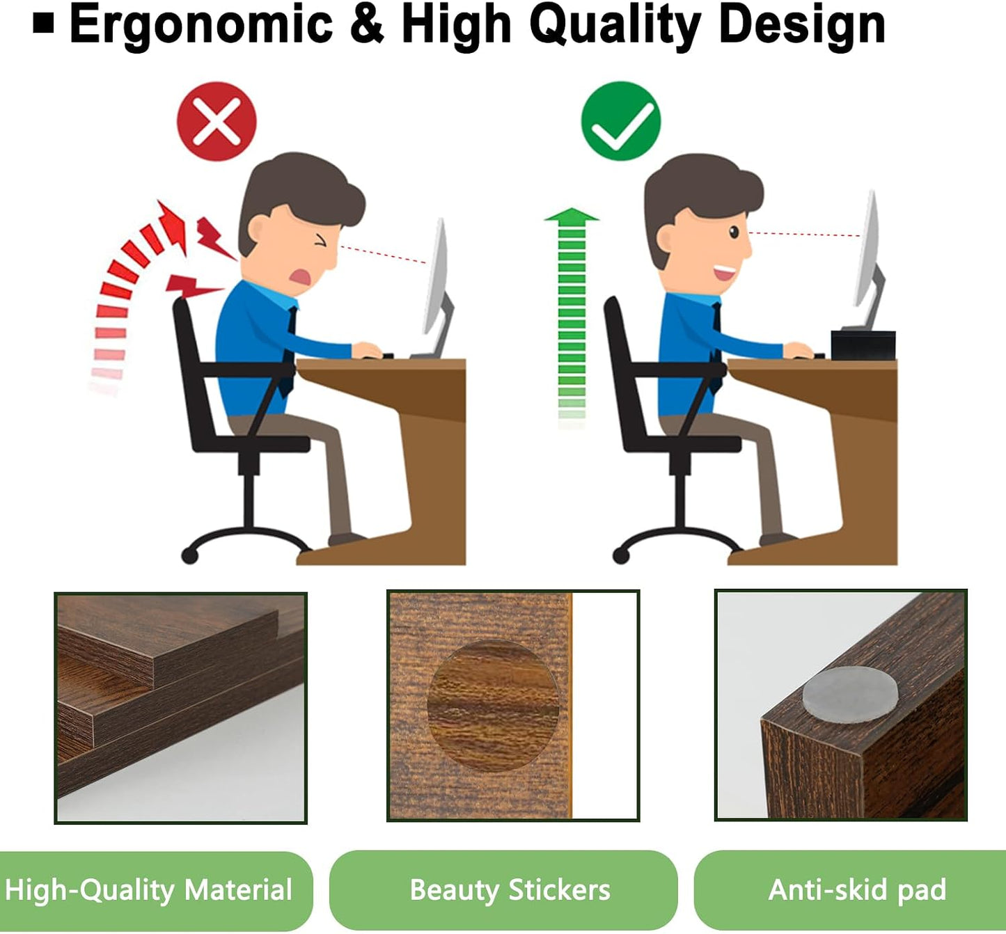 2 Pack Riser-20 inch, TEAMIX Monitor Stand Wooden Tabletop Shelf for TV/PC/Laptop/Printer, Rustic Brown Monitor Riser