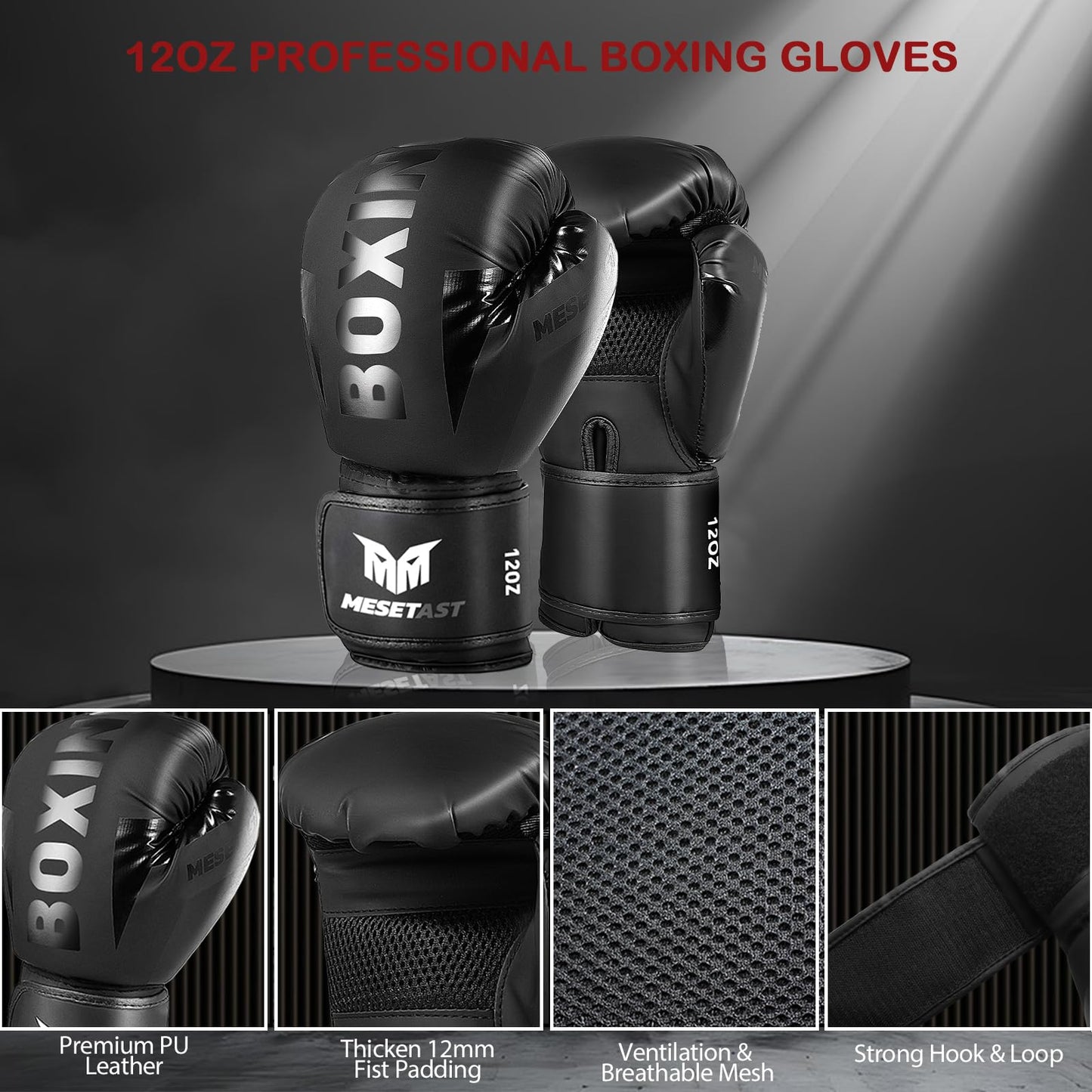 Mesetast Punching Bag for Adults, 4ft Heavy Boxing Bag Set with 12 OZ Gloves for MMA Karate Kickboxing Boxing - Unfilled