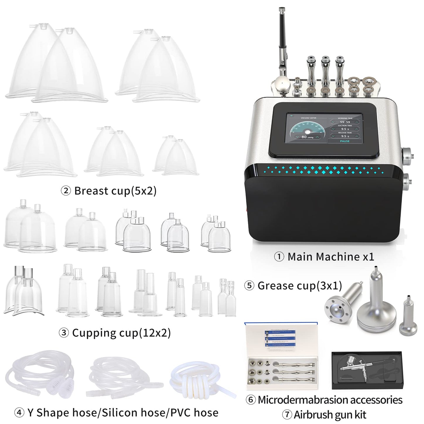 MYSWEETY Vacuum Therapy Machine, 3 in 1 Mutilfunction Cupping Therapy Sets, Professional Facial Skin Care Machine with Spray Gun Beauty Deviece for Salon/Home Use (0-80 cmHg | 1800ML)