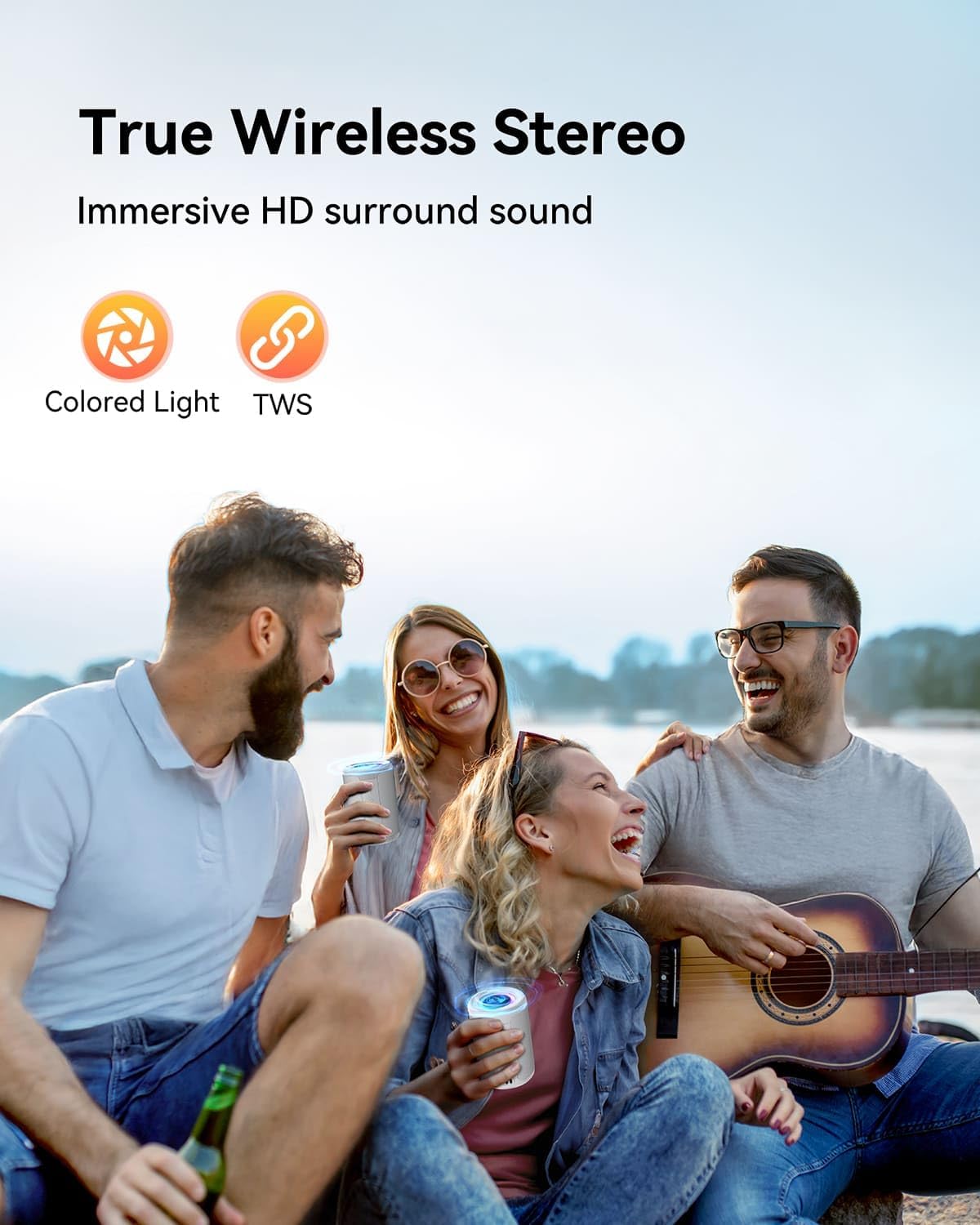 LENRUE 5.3, Small Portable Bluetooth Speaker with Lights, TWS Stereo Surround Sound, Type C Powered, Bluetooth AUX TF