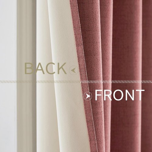 MIULEE Blackout Linen Textured Curtains - Thermal Insulated Dusty Rose Drapes | 52 x 108 Inch (2 Panels)