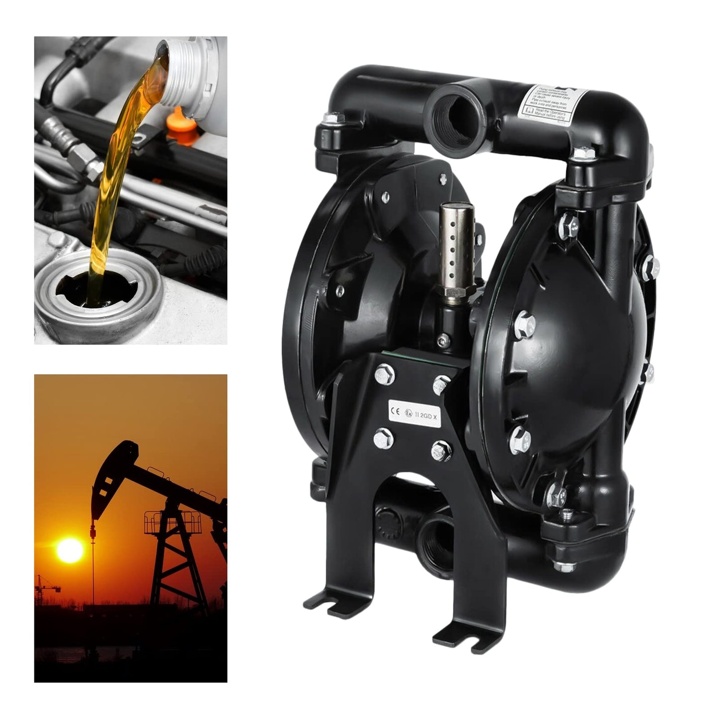 Air-Operated Dual Diaphragm Pump 1-inch Inlet & Outlet Waste Oil Diesel Air Operated Double Diaphragm Pump 35GPM Heavy Duty Pneumatic Diaphragm Transfer Pump 120PSI 150 ℉ for Industrial