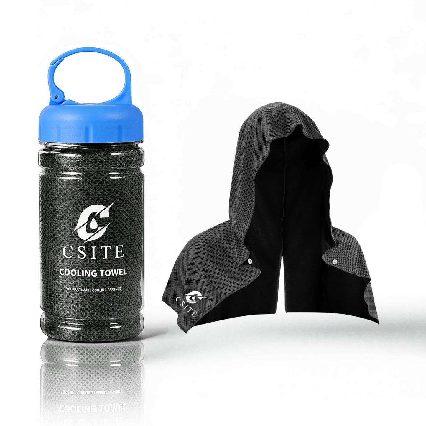 CSITE Cooling Hoodie Towels for Neck and Face, UPF 50 Sun Protection & Instant Cooling, Ice Towels for Hot Weather, Soft Breathable Towel for Sport, Work Out, Gym, Camping & More Activities（Black）