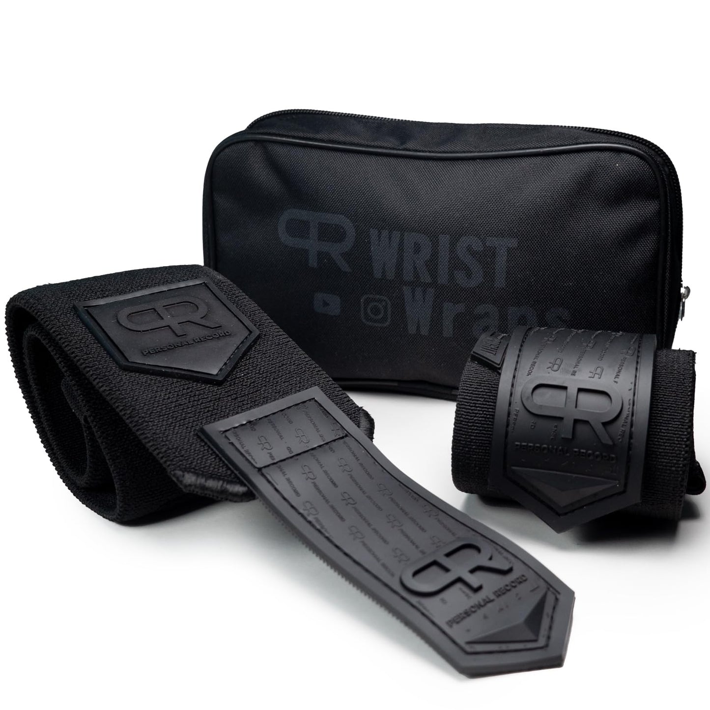 PR Personal Record Heavy Duty Premium Wrist Wraps, More Elasticity, Reinforced Stitching, Extra Wide Strap, Strong Thumb Loop, Larry Wheels Weightlifting Wraps, Lifting Wrist Wraps - All Black