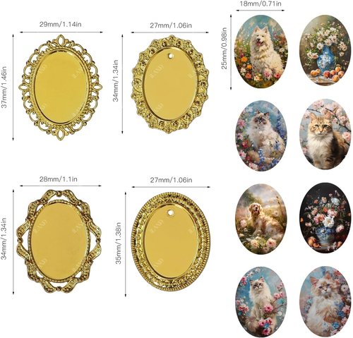 iLAND 1/12 Scale Dollhouse Accessories - 7 Miniature Frames with 14 Pictures Set | Classic Golden Decor