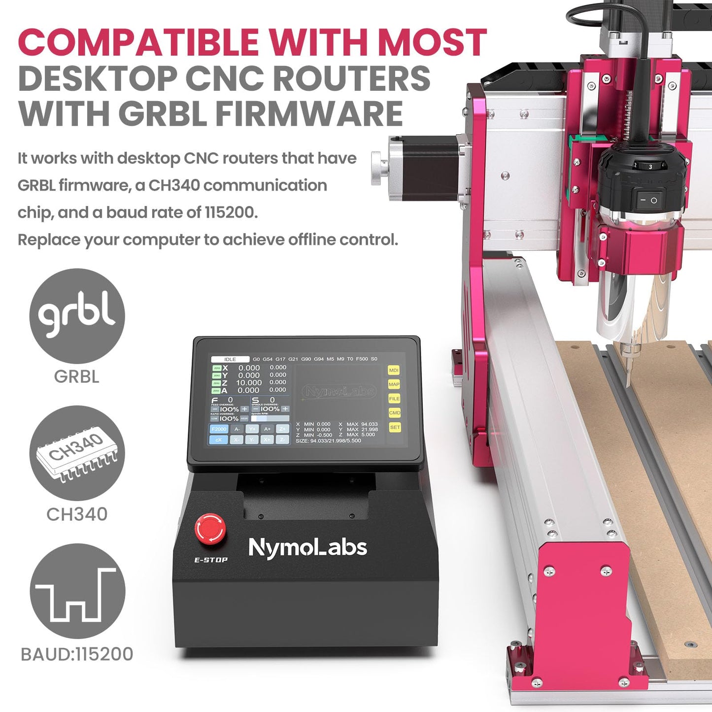NymoLabs 4 AXIS USB CNC Offline Controller, Offline GRBL Control Module with 7inch IPS Touch Screen for grbl firmware CH340 chip 3018/3030/4030/4040/5040/6040/6050 CNC Router Machines