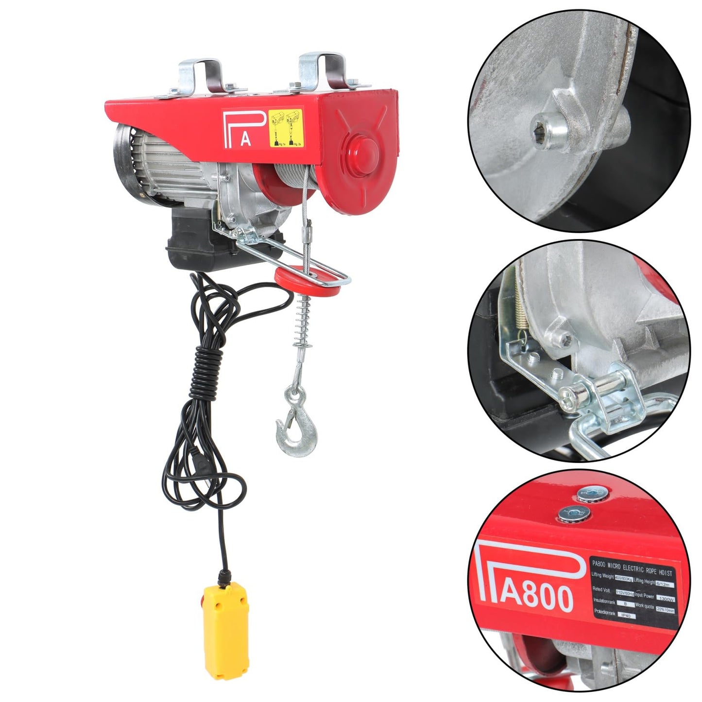 findmall 1760lbs Electric Hoist 110V with Remote Control Overhead Winch Hoist with Steel Cable for Industrial Warehouses, Construction Sites, Material Lifting Systems
