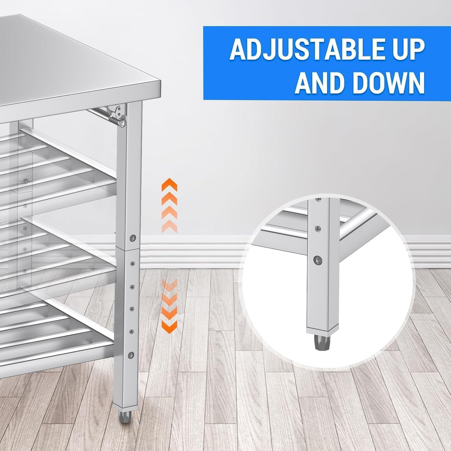 Mioleu Commercial Foldable Heavy Duty Stainless Steel Table, 36 x 24 Inches Metal Prep & Work Desk with Adjustable UnderShelf and Feet for Kitchen Restaurant Home Garage Warehouse