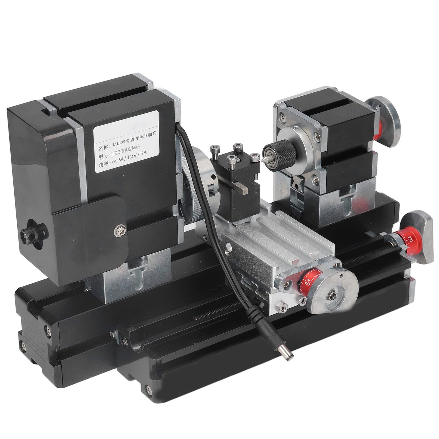 Mini Metal Lathe Machine, 12VDC 60W 12000RPM High Power Micro Lathe with Drill Chuck for Woodworking and Soft Metal Processing