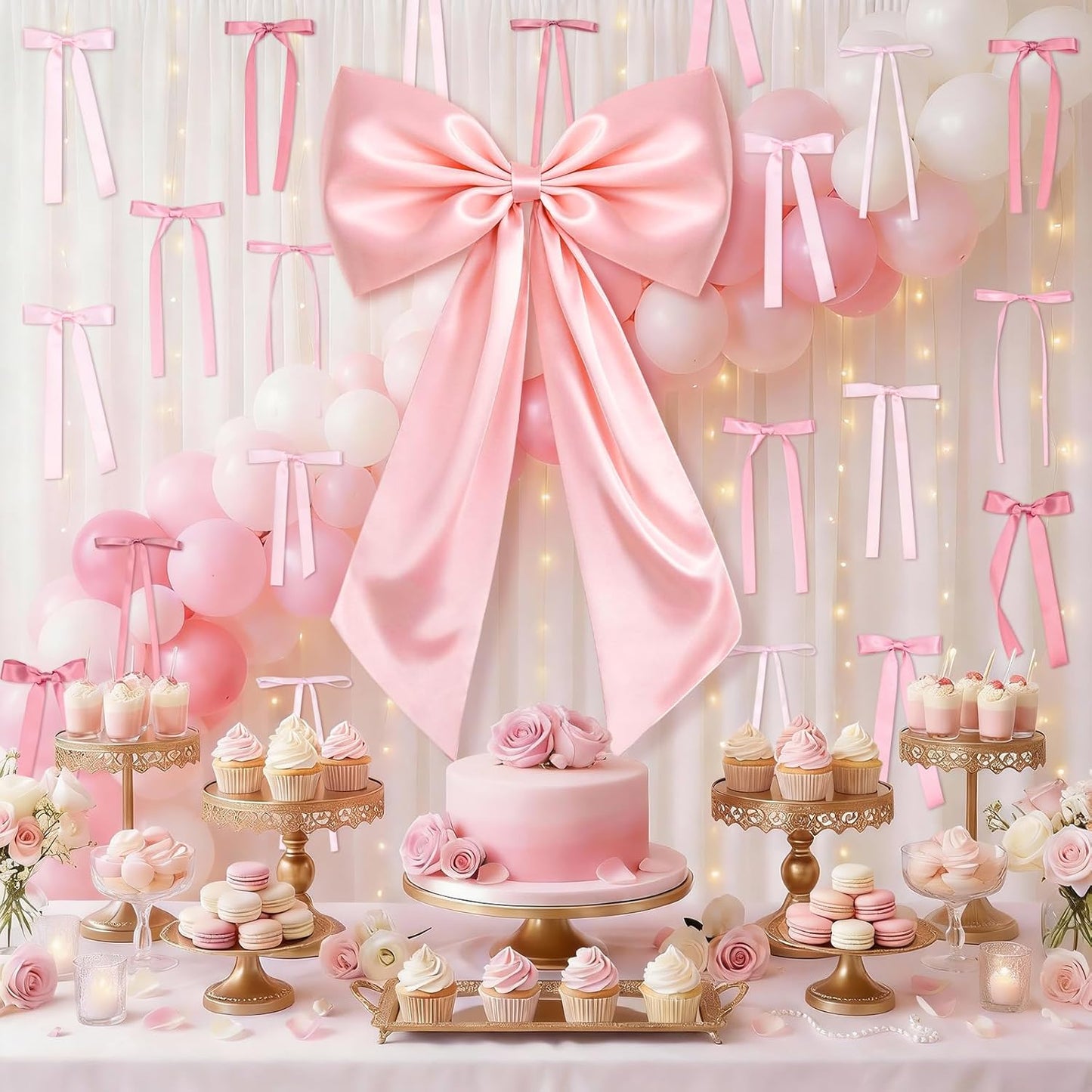 Skiennix Large Pink Bow Set - 22Pcs Giant Satin Bows (40x24 Inch) & 21 Small Bows for DIY Decor