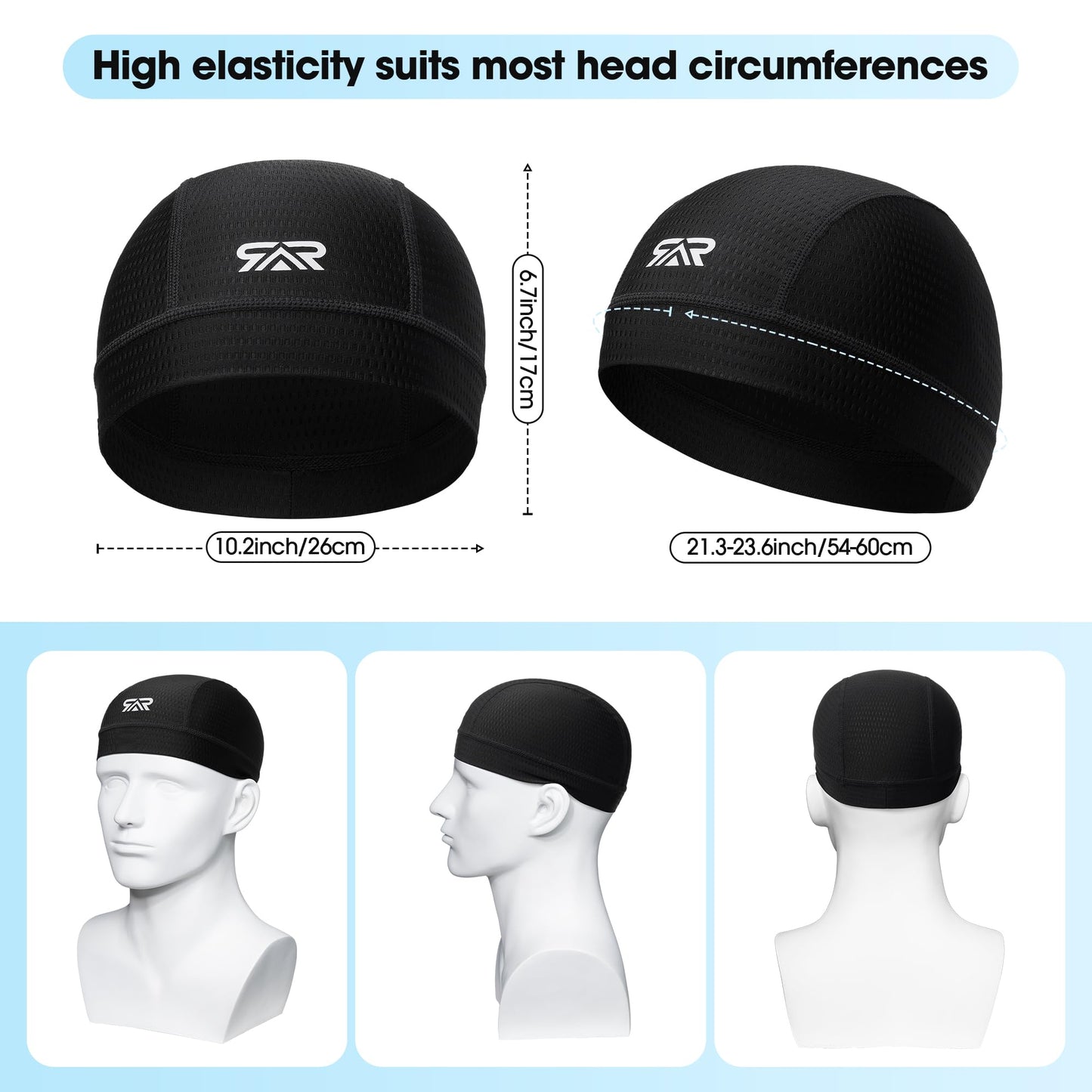 AUSFLUG 2-Pack Cooling Skull Cap for Men Women - Breathable Mesh Quick Dry Helmet Liner for Cycling Motorcycle Running Sports