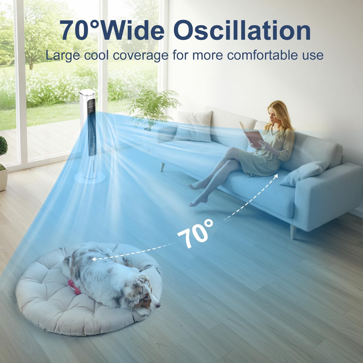 BIESQYA Windowless Portable Air Conditioner Ac Unit with Remote,37” Ventless Evaporative Air Cooler,Quiet Swamp Cooler for 4 Modes, Ductless Tower Fan For 12H Timer, Ice Packs for home White