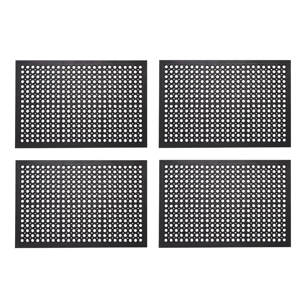 Envelor 4 Pack Anti Fatigue Mats for Kitchen Floor, Rubber Bar Mats, Non Slip Commercial Floor Mat with Drainage Holes, Indoor Outdoor Rubber Mat for Restaurant, Garage, Entryway 24 x 36 in