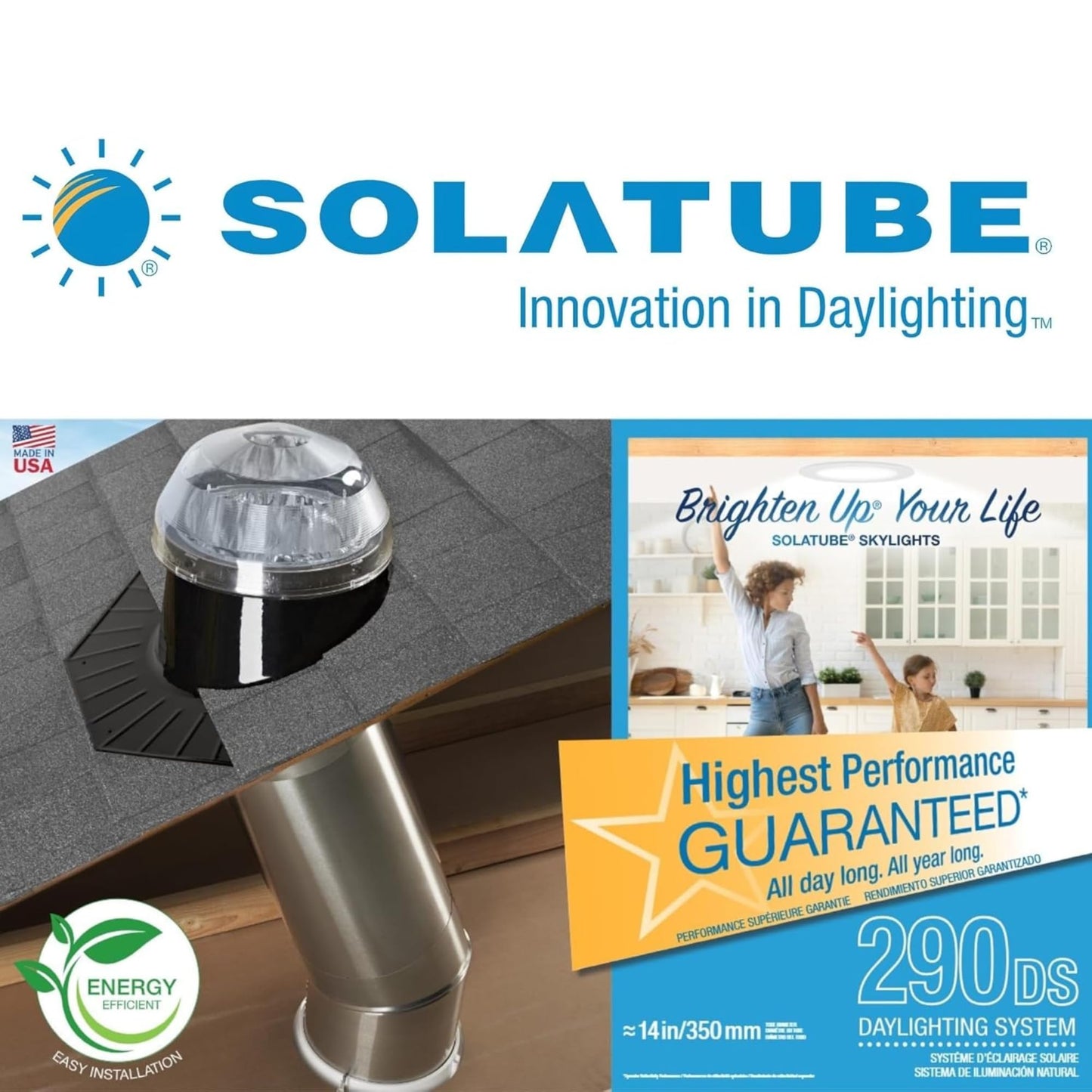 Solatube® 290 DS 14-inch Tubular Skylight Extension Kit – 40-inch Reach for High Ceilings & Deep Attics – High-Capacity Daylighting for Kitchens & Living Rooms – Includes 2 x 20" Tubes