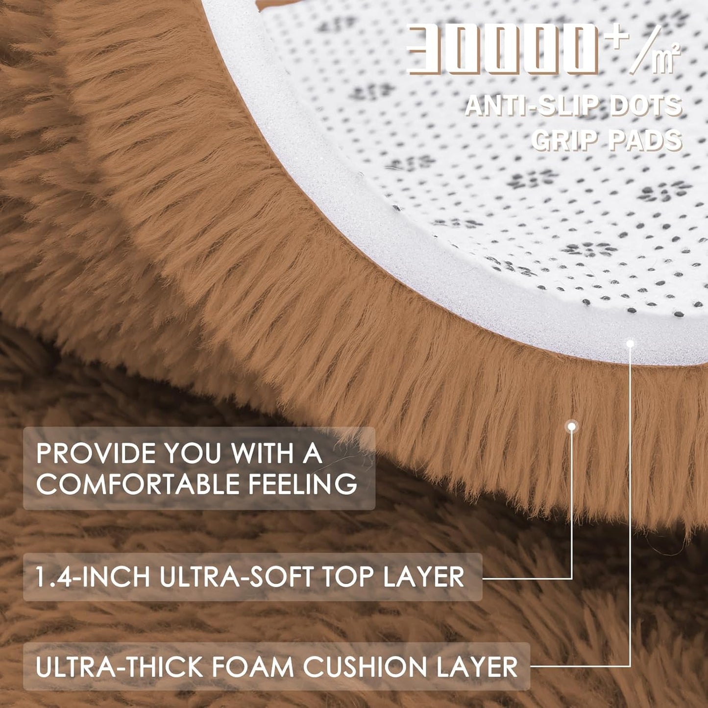 OLANLY Round Khaki Area Rug - Soft, Fluffy, Machine Washable 7 ft Circle Carpet for Bedroom & Living Room