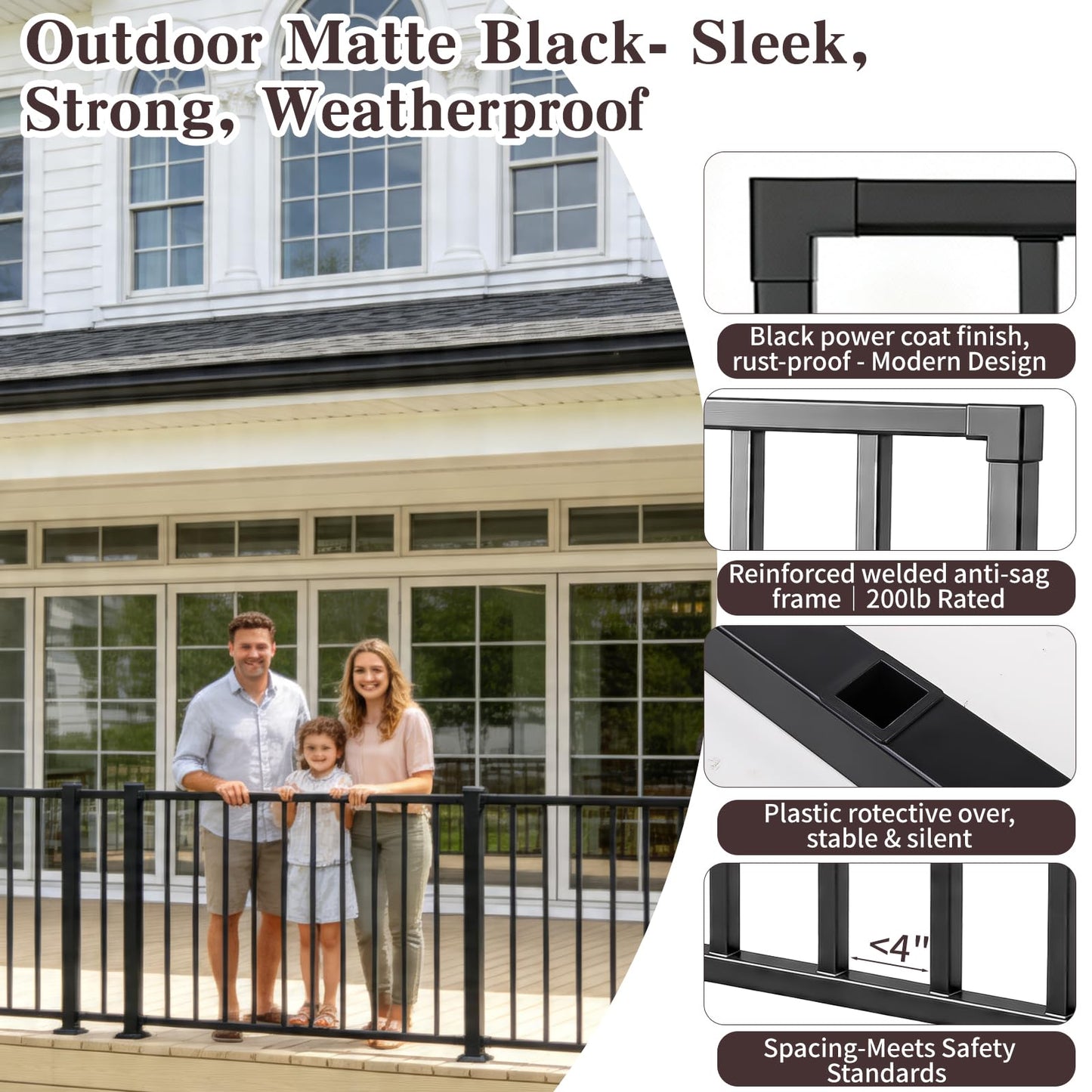 Outdoor Deck Gate Kit, 36" H x 48" W Heavy Duty Fence Gate Kit with Gate Hinges and Latch, Weatherproof Anti-Rust Metal Gate for Decks, Railings,Patios, Gardens, Yards(36" H)