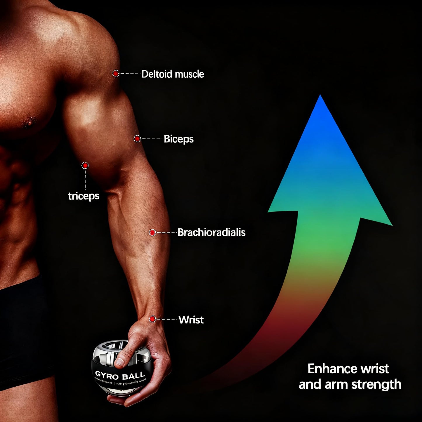 GOZATO Auto-Start Wrist Power Gyro Ball with LED Lights, Wrist Strengthener and Forearm Exerciser for Stronger Arm Fingers and Muscle