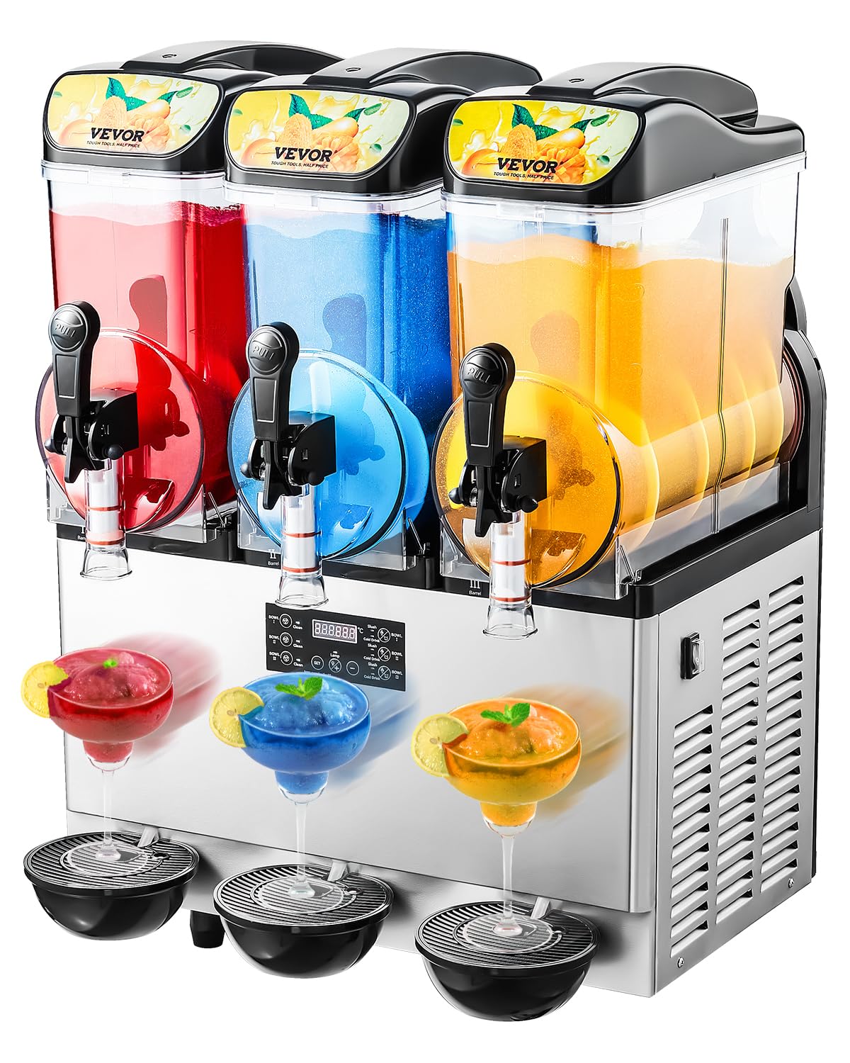 VEVOR Commercial Slushy Machine, 15Lx3 Triple Tank Margarita Machine, 180 Cups Stainless Steel Margarita Smoothie Frozen Drink Machine, Slushie Machine for Party Restaurants Cafe Bars