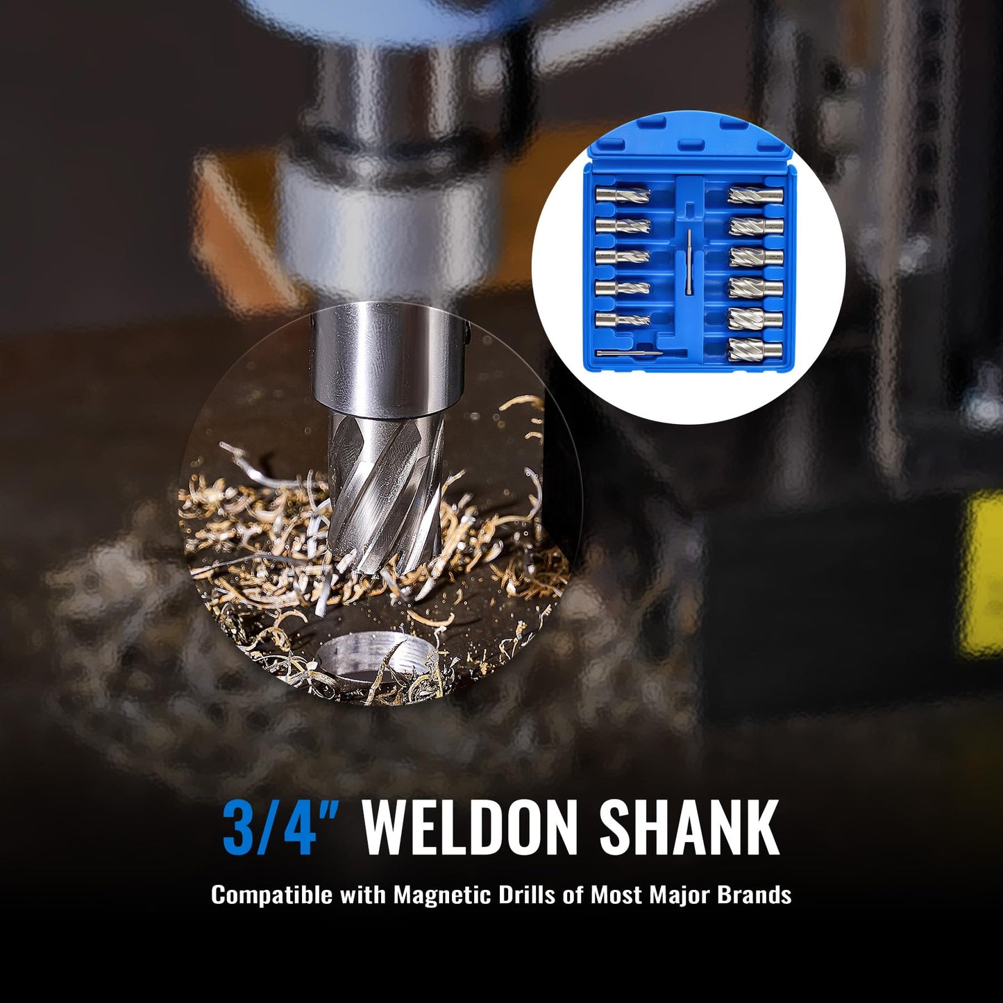 ZELCAN Annular Cutter Set, 11pc Mag Drill Bit Kit with 1" Cutting Depth, 7/16" to 1-1/16" Cutting Diameter, HSS Spiral Flute Annular Cutters with 2 Pilot Pins & Carrying Case for Steel Aluminum Copper