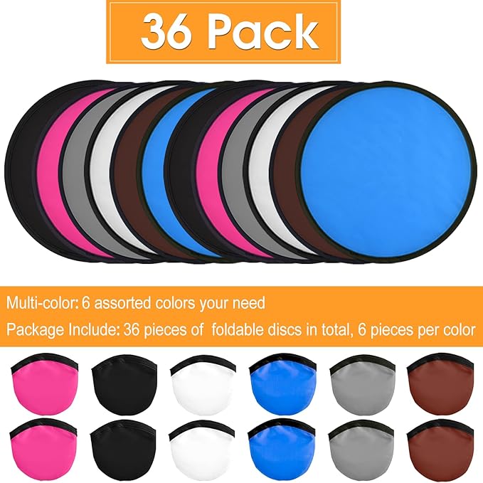 Mototo 36 Pieces Foldable Flying Disc Fans with Bag Folding Pocket Toy Set for Kids Fun Birthday Party Favors Summer Outdoor Activity Game Halloween Christmas, 6 Colors (Colorful 2)