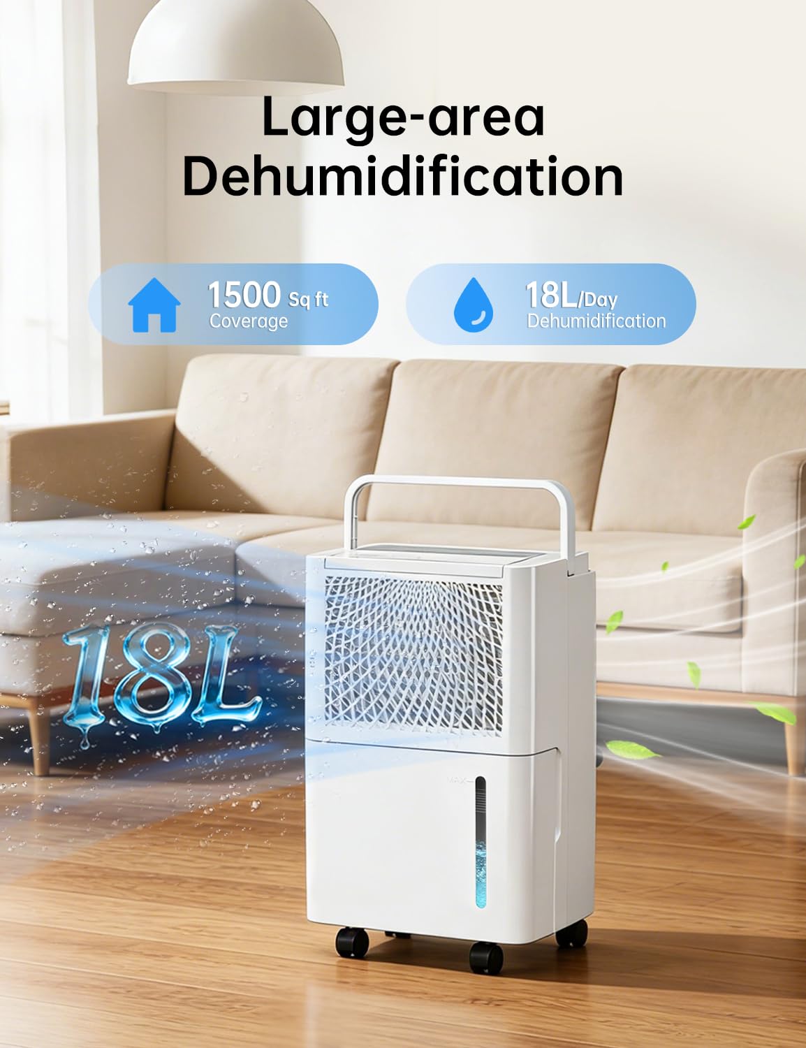 HUMSURE 2500 Sq. Ft 30 Pints Dehumidifier Equipped With Drainage Hose, Automatic Defrosting, for Basement, Home, Bathroom, Bedroom,24-Hour Timer Function