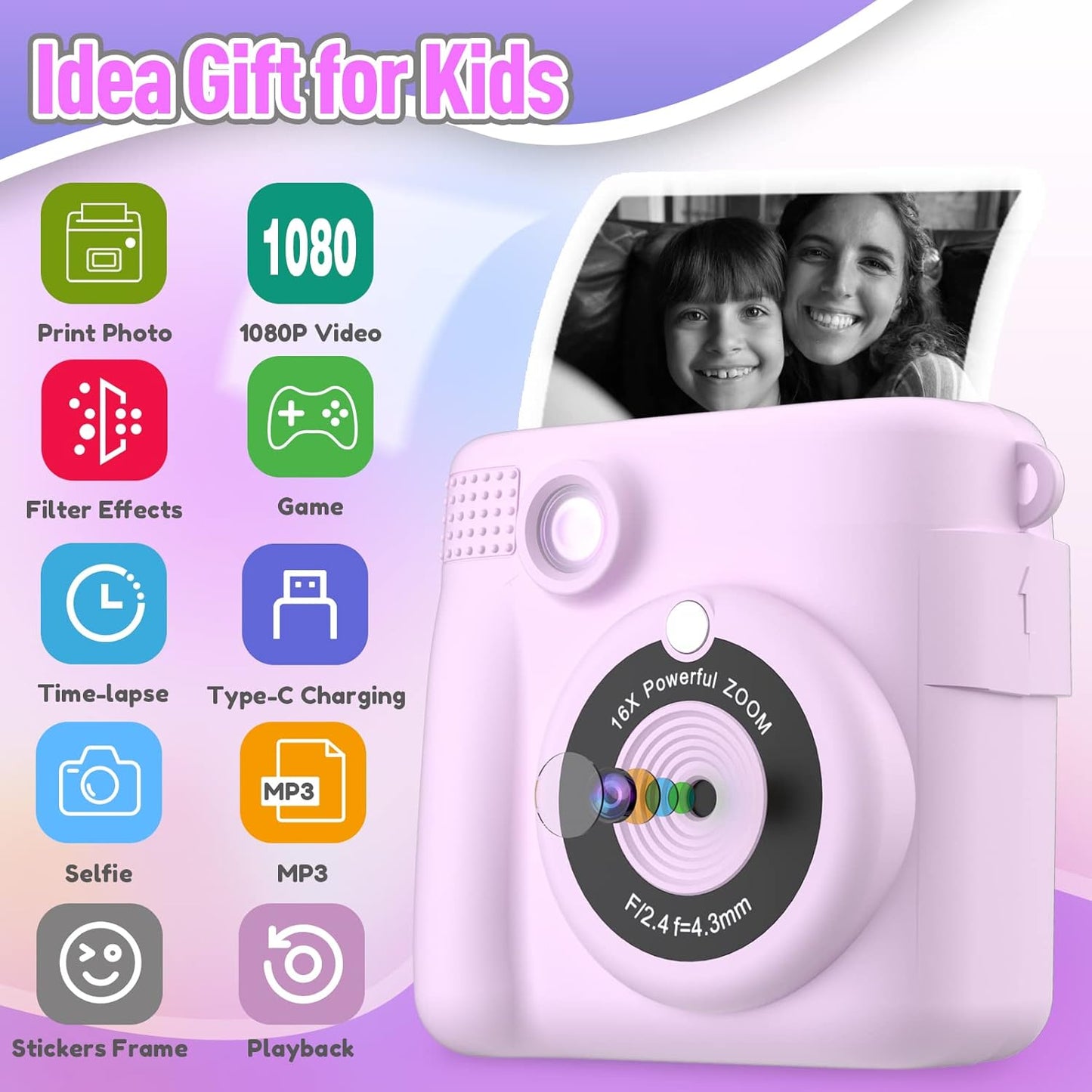 ESOXOFFORE 3-12,Kids 3 4 5 6 7 8 9 10 32GB Instant Print Camera for Kids, Christmas Birthday Gifts for Girls Boys Age