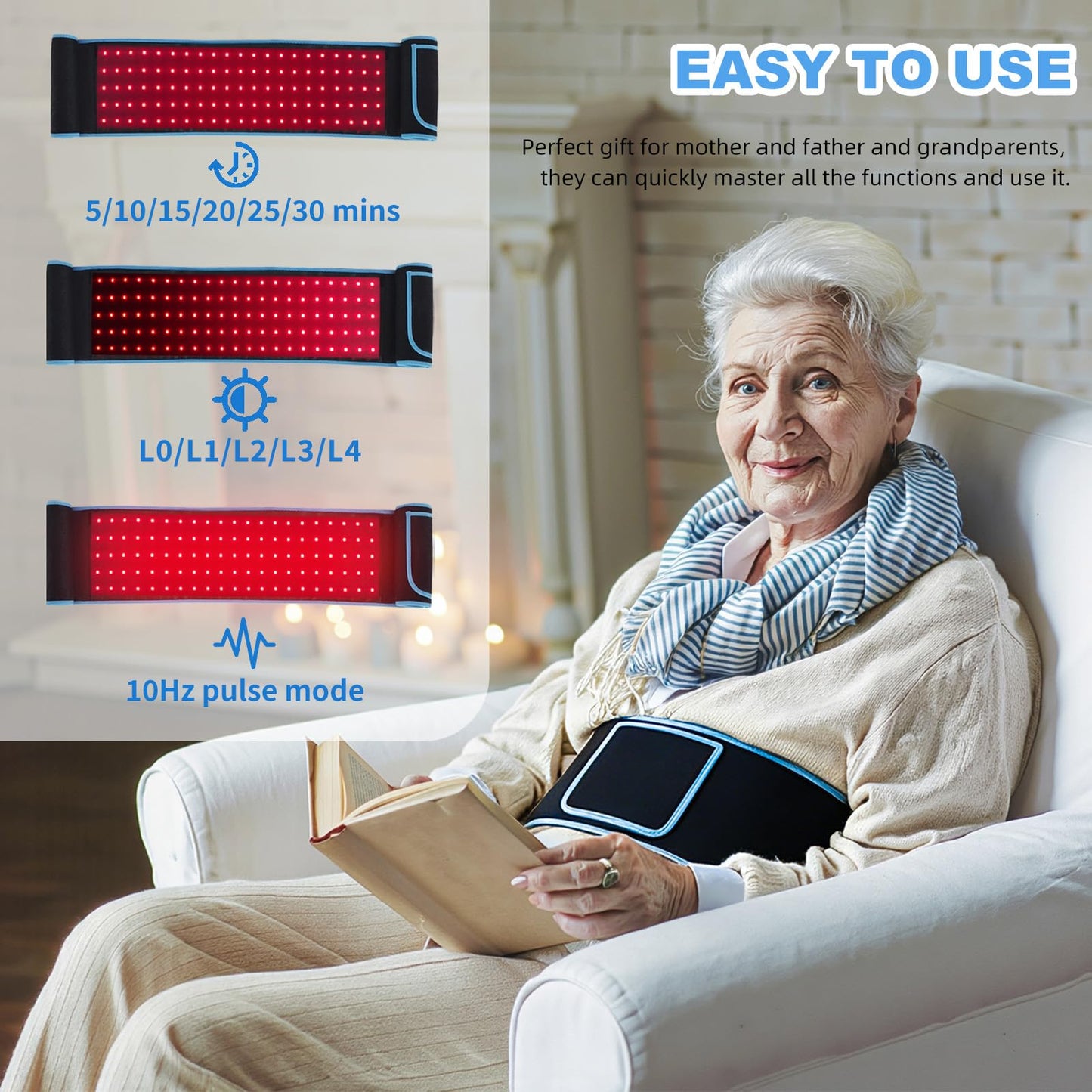 Red Light Therapy Infrared Light Therapy Belt for Body Waist Back Shoulder Leg Knee Muscle Relief, LED 660nm 850nm Wearable Large Red Light Belt with Timer Remote, Ideal Gift for Woman Man
