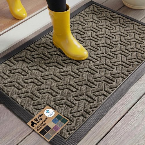 GORILLA GRIP Waterproof All-Season WeatherMAX Doormat - 35x23 Natural Rubber, Stain & Fade Resistant, Easy Clean Slate Geometric