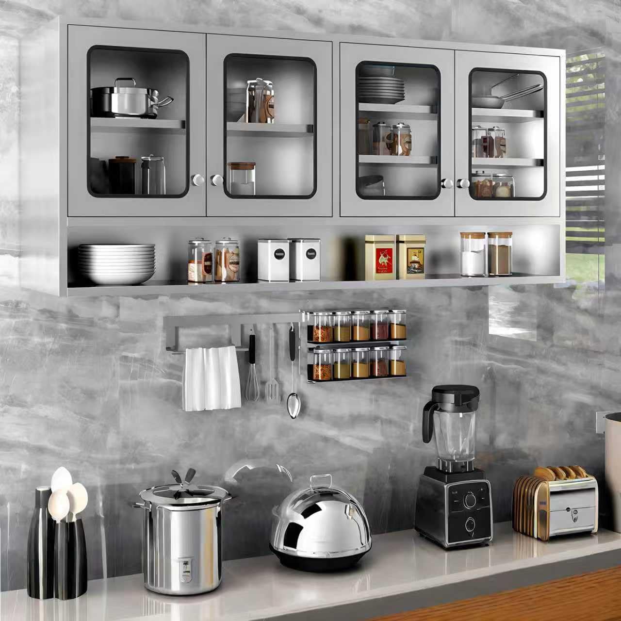 ZZV Kitchen Wall Cabinet, Stainless Steel Wall Mounted Cabinet with Adjustable Shelves, Industrial Wall Storage Cabinet for Garage, Warehouse, No Assembly Required, 11.82D x 70.87W x 27.56H in
