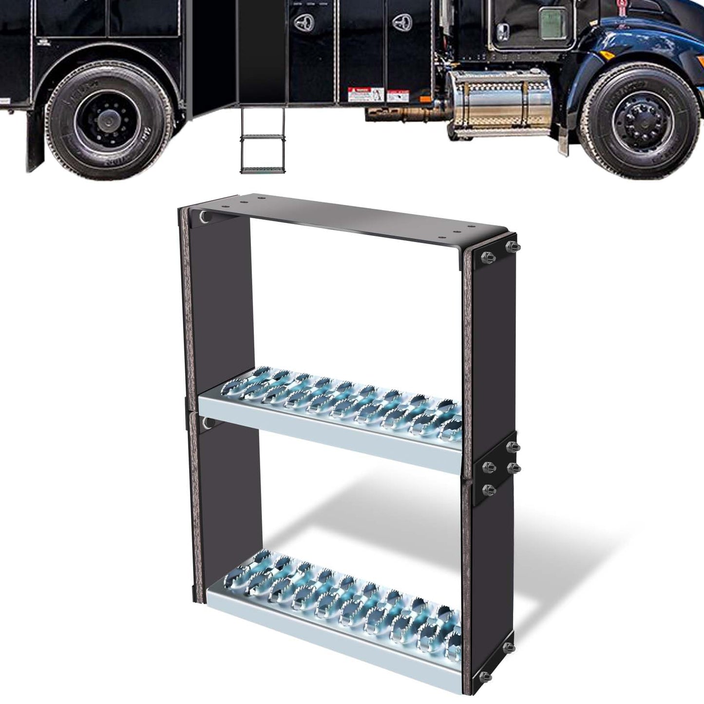 Universal Dual-Step Flexible Rubber Truck Step, Steps for Trucks to Mitigate Off-Road Impact, Hot Dipped Galvanized Steel Semi Trailer Cable Step, 660 lbs Load Capacity with 22.5” x 14” x 4.9” Inches