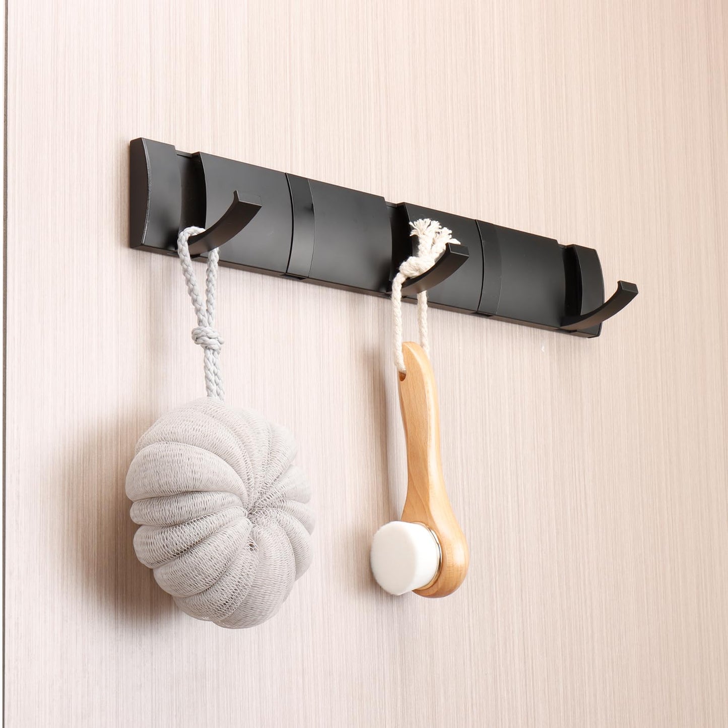 Vanloory Folding Coat Hooks, Wall Mounted Coat Rack with 5 Retractable Hooks, Heavy Duty Towel Rack for Bathroom Wall Hook for Hanging Clothes Bathrobe, Stainless Steel Coat Hanger for Entryway(Black)