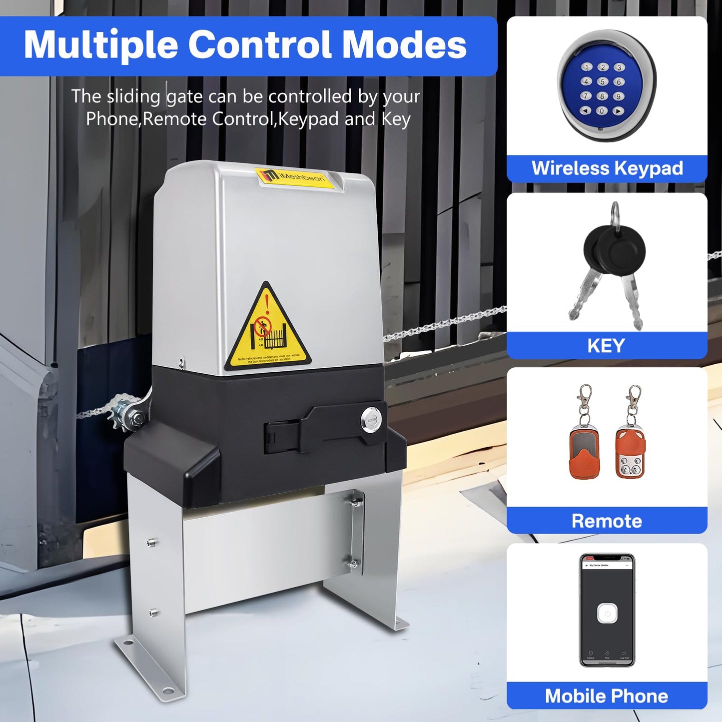 4400lb Automatic Sliding Gate Opener APP Control with 4 Remotes,750W Electric Sliding Gate Opener Automatic Motor Remote Kit with Wireless Keyboard for Sliding Gate Opener Up to 40ft