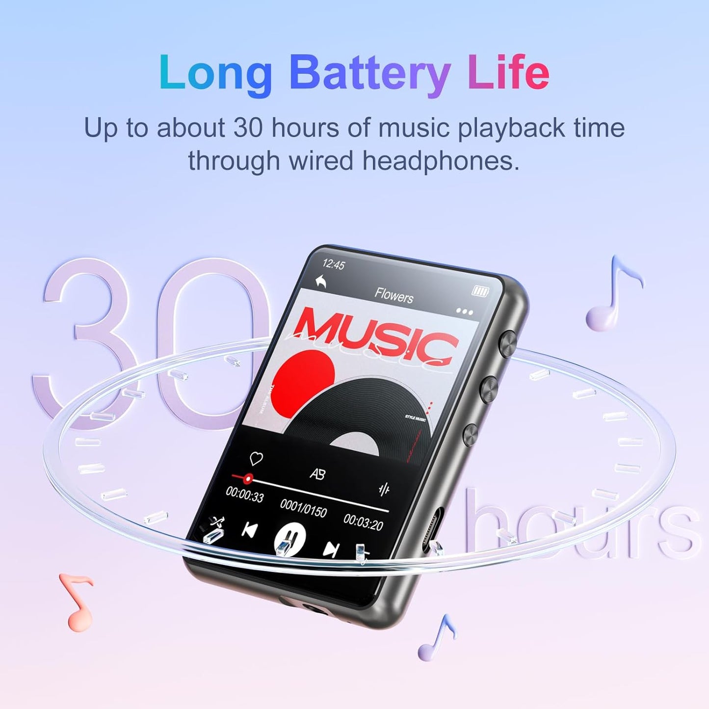 MECHEN 64GB MP3 5.3 2.4" 128GB. Player Bluetooth with Full Touch ScreenPortable Digital Music Player with SpeakerFM
