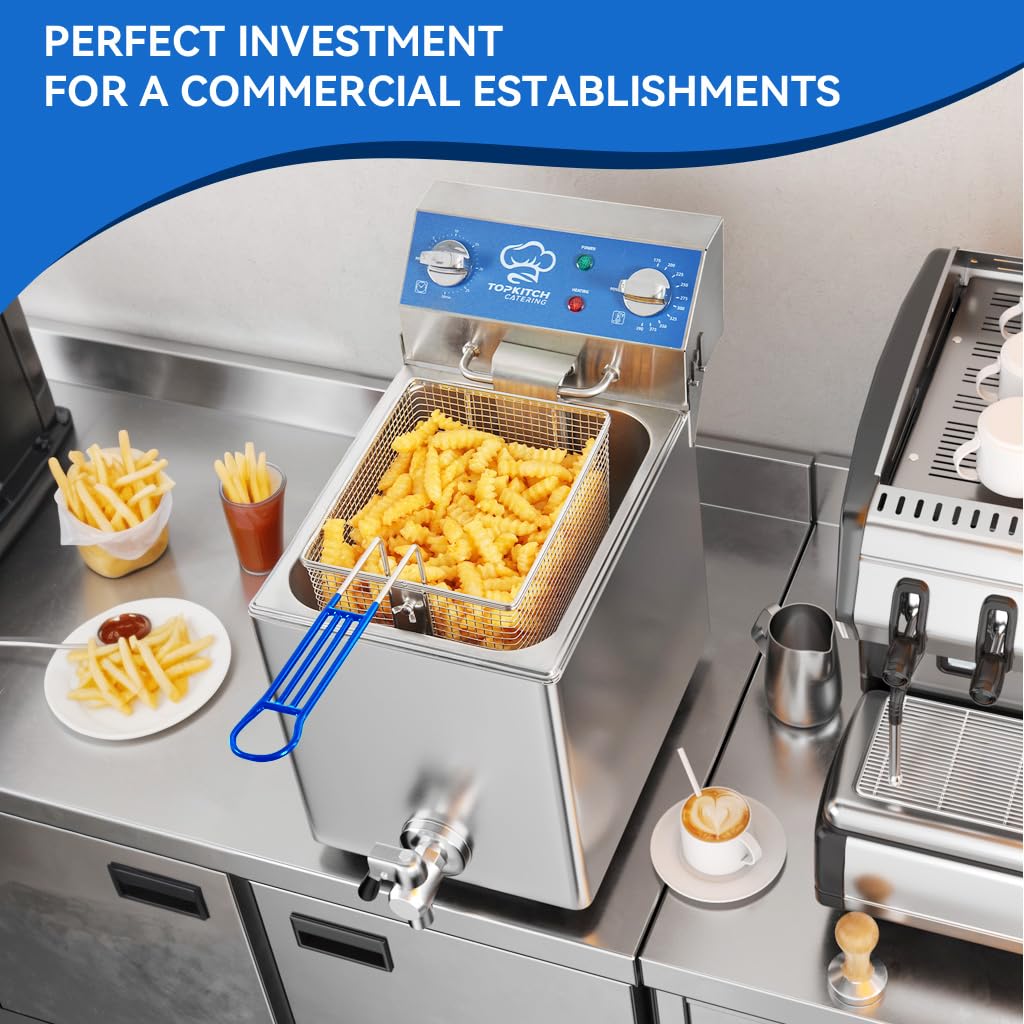 TOPKITCH 8.5Qt Electric Fryer with Oil Drain,30 Minutes Timer,Stretch forming oil tank,Lid and Solid Wire Mesh Basket,Medium Duty Commercial Electric Countertop Deep Fryers-120V,1800W