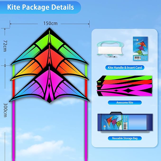 Large Delta Kite for Kids & Adults - Easy to Fly Outdoor Kites for Kids Ages 8-10, Perfect for Beach & Family Activities, Includes Line & Handle