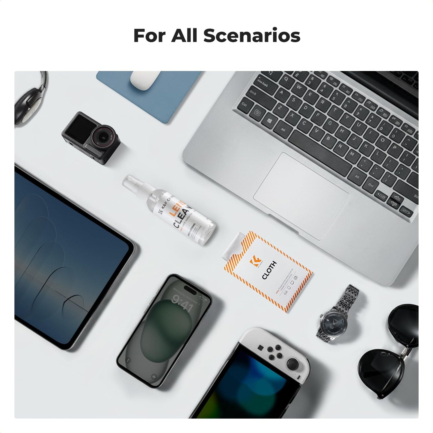 K&F CONCEPT 60ML x2 x2 Headset, Lens Cleaner Spray Kit | Glasses Cleaner + Microfiber Cleaning Cloth | Lens and Screen