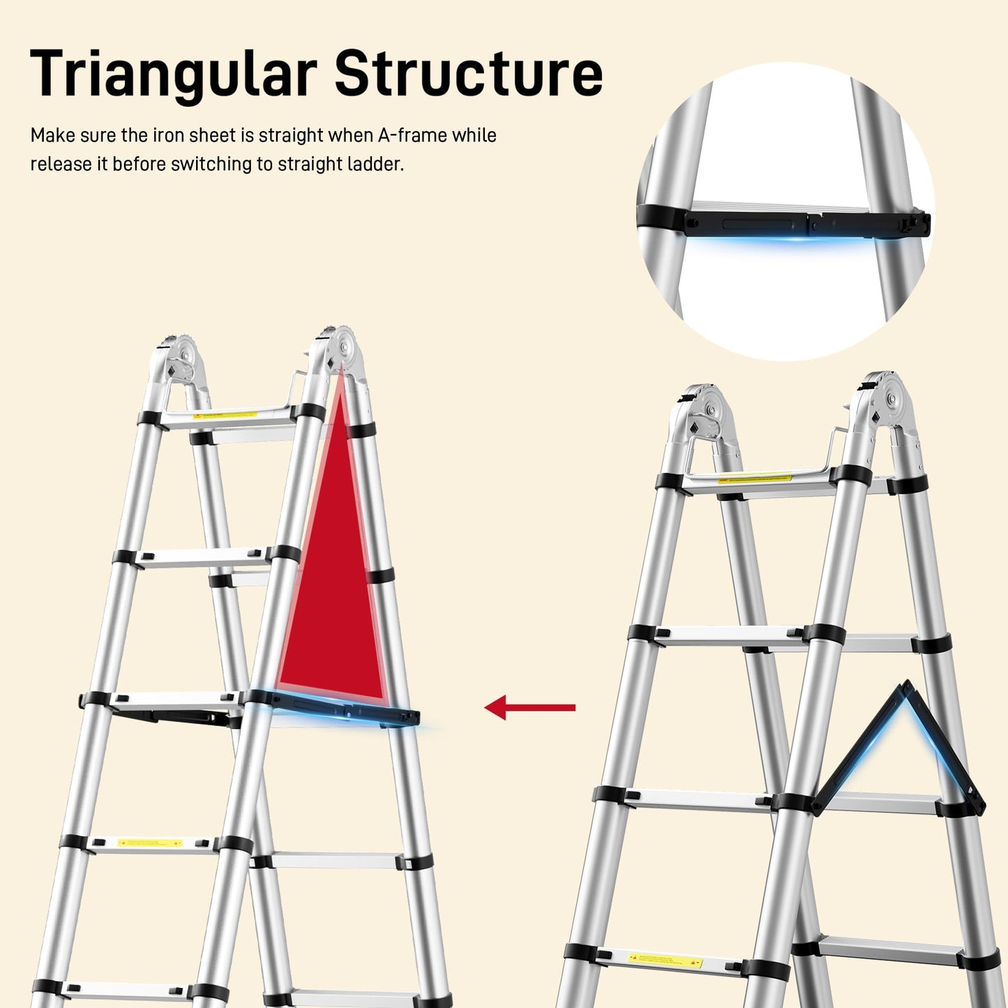 SEEKNEW 16.5 FT Telescoping Ladder, A Frame, Aluminum Extension Ladder, 330 lbs Capacity with Triangular Stabilizers, Portable Collapsible Ladder for Home, Roof and RV; Silver
