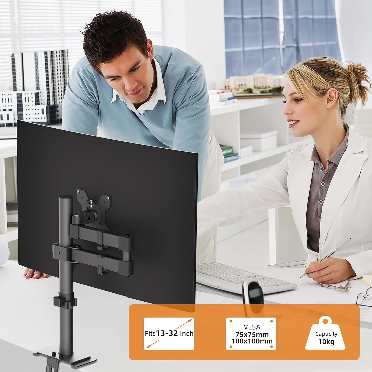 Bracwiser 13-32 inch 22lbs 13 15 17 19 20 22 23 24 26 27 30 32 inch 75 100 (MD7421) Monitor Mount Single Fully