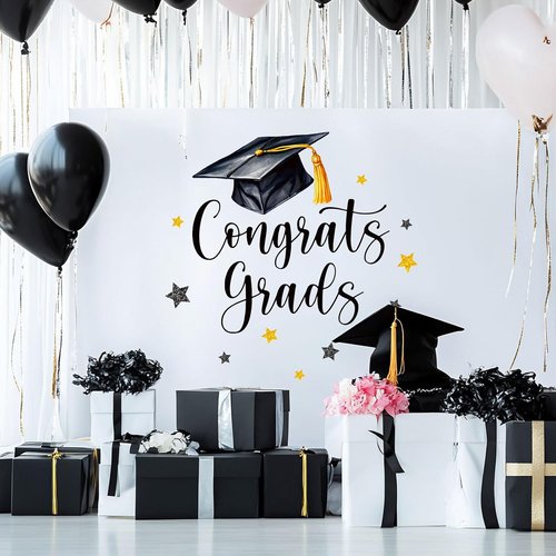 FYSUIMU Graduation Cap Decal - Black & Gold Welcome Sign for Party Decorations | Perfect for Balloon Arches