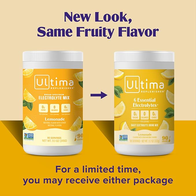 Ultima Replenisher Daily Electrolyte Powder Drink Mix ??Sugar Free ??Lemonade, 90 Servings ??Hydration Powder with 6 Key Electrolytes and Trace Minerals ??Keto Friendly, Vegan, Non-GMO
