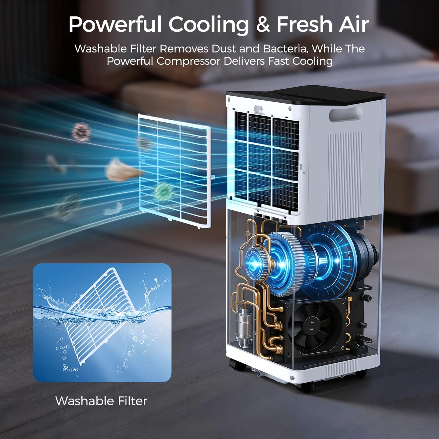 HoneyNov 16000 BTU Portable Air Conditioner for Large Rooms & Bedrooms up to 750 Sq.Ft, Ultra Quiet 40dB Smart WiFi AC, 5-in-1 Cooling with Dehumidifier, Fan, Sleep Mode & Timer