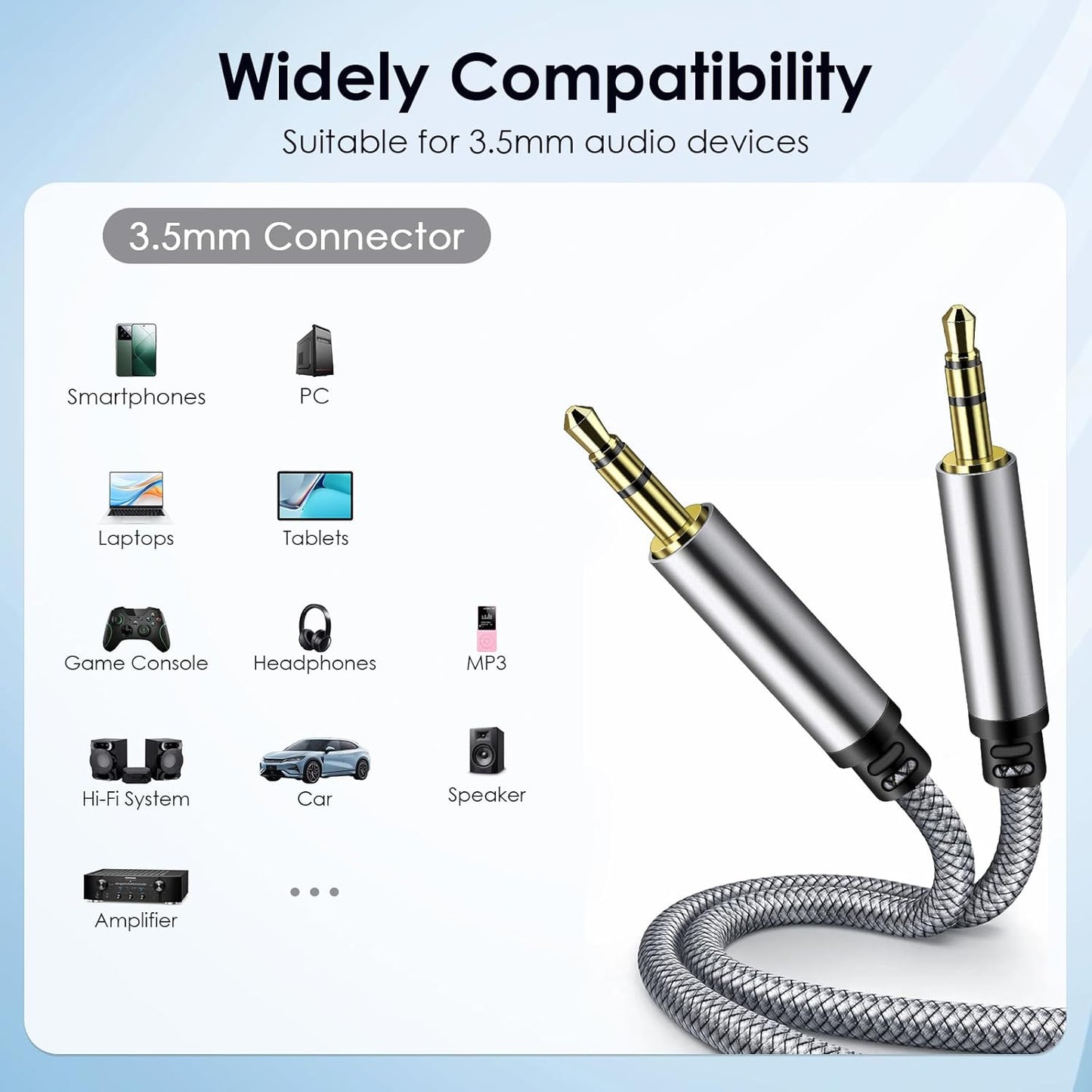 SAISN 3.5mm 2 Pack 3ft Audio Aux Cable - Nylon Braided Hi-Fi Stereo Audio TRS Cable for Car Home Stereos, Headphones