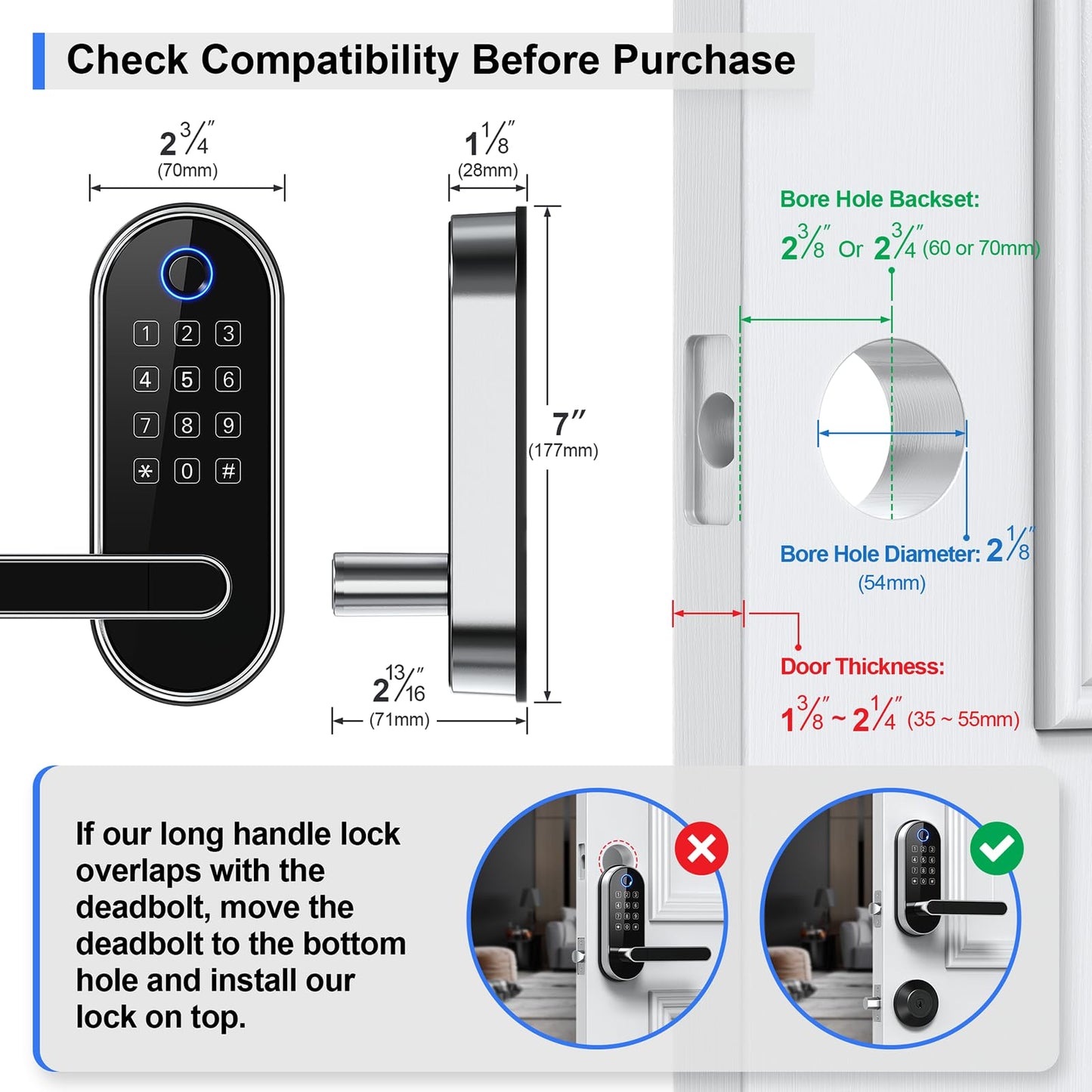 Bluetooth Fingerprint Smart Lock with Handle & Keypad – Fits Most US Doors, DIY Install, Keyless Entry: Code, FOB, Auto-Lock. Ideal for Home, Airbnb, Rental, Kids, Seniors. Alexa & Google Compatible
