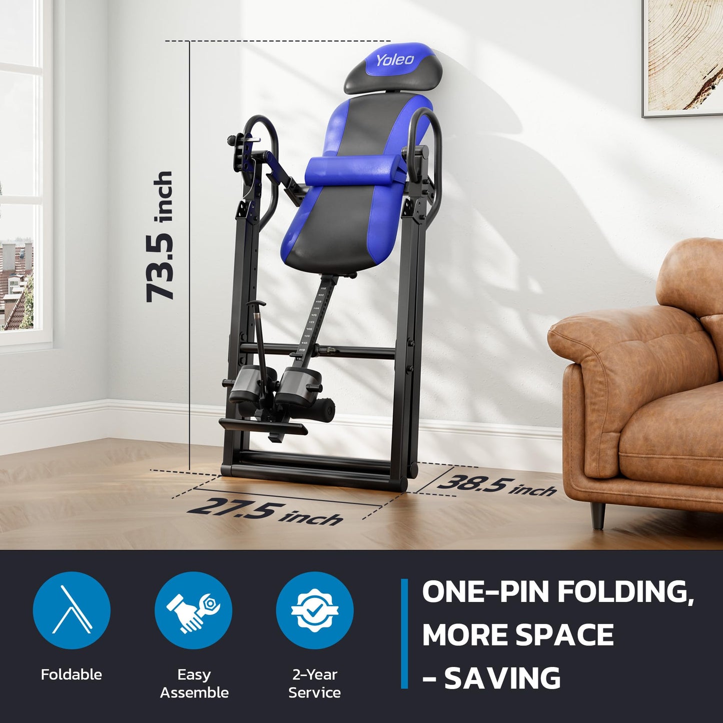 YOLEO ITX320 Inversion Table for Back Pain 2026 Foldable Inversion Table w/Removable Lumbar Pad, Reversible Ankle Holders, Easy Assembly