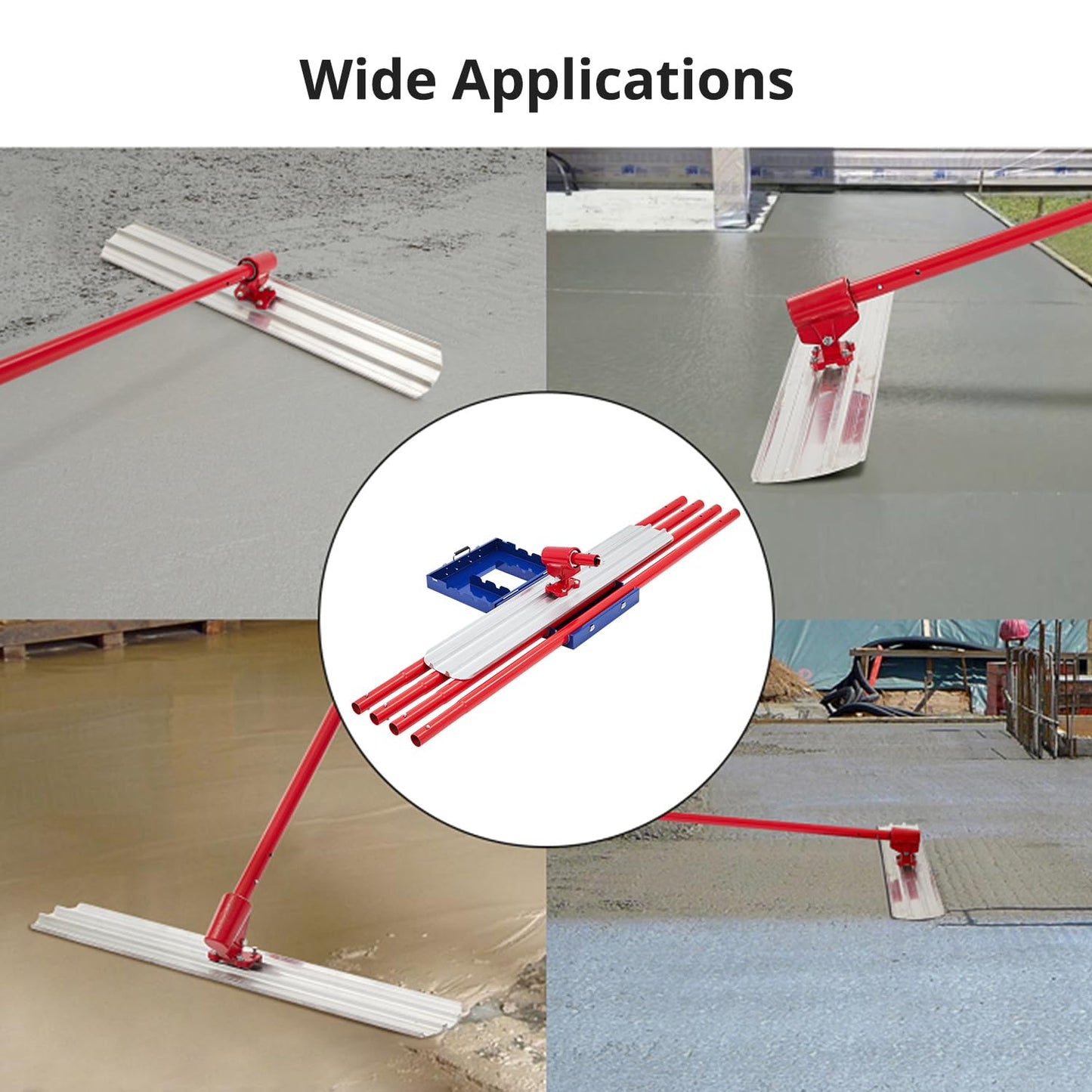 48 in x 8 in Bull Float Magnesium Concrete Float, Round End Concrete Float Tool with Flexible Bracket