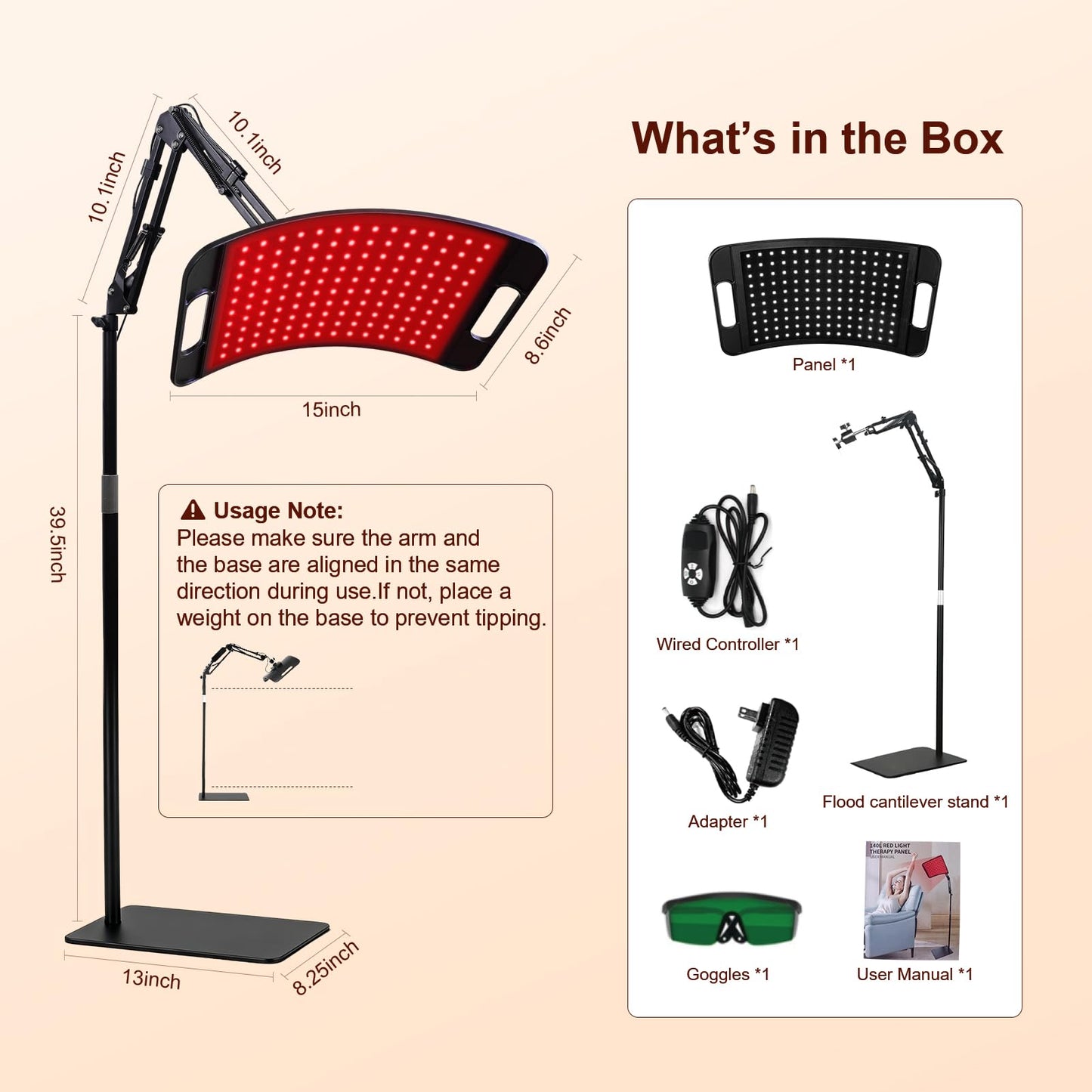 Red Light Therapy for Body and Face, Red Light Panel with 660nm & 850nm LEDs, Infrared Light Therapy Lamp with Adjustable Stand, Red Light-Therapy at Home with Eyes Protection Goggles