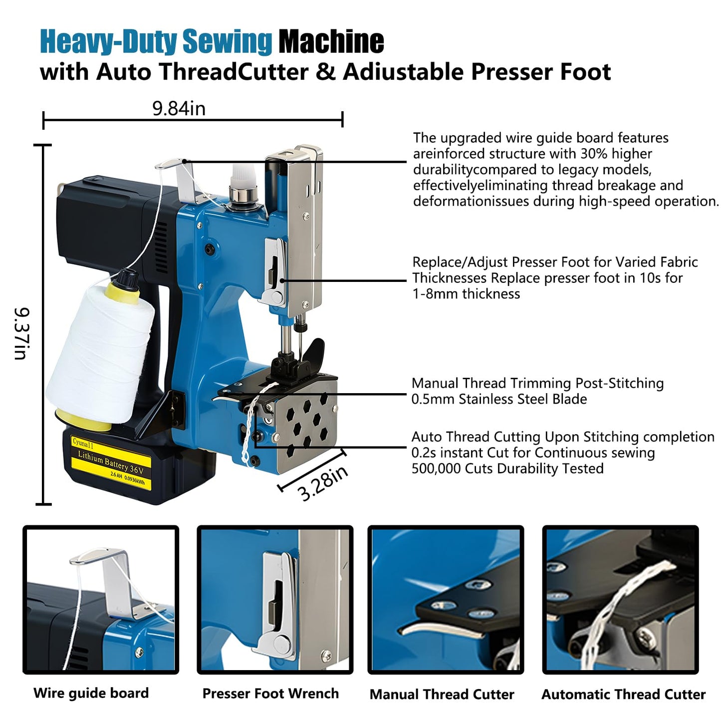 Bag Sewing Machine-Portable Battery Handheld Cordless Bag Sewing Machine,Automatic Bag Stitcher With Thread for Burlap Sack, Canvas,Feed Sacks,Rice Bags,Jute Bags,Seed Bags(Machine+1 battery)-Blue