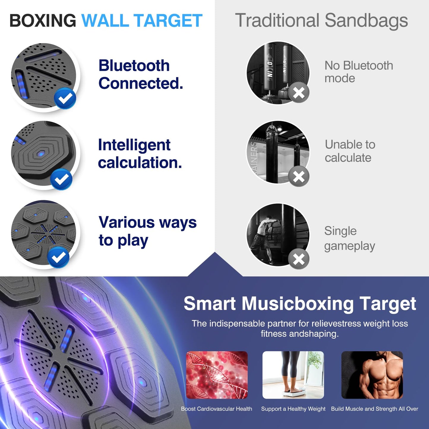 Beyn 2026 New Music Boxing Machine with Two Pairs of Gloves Upgraded 2.0 Smart Bluetooth Music Boxing Parent-Child Games Wall-Mounted Exercise Equipment for Home