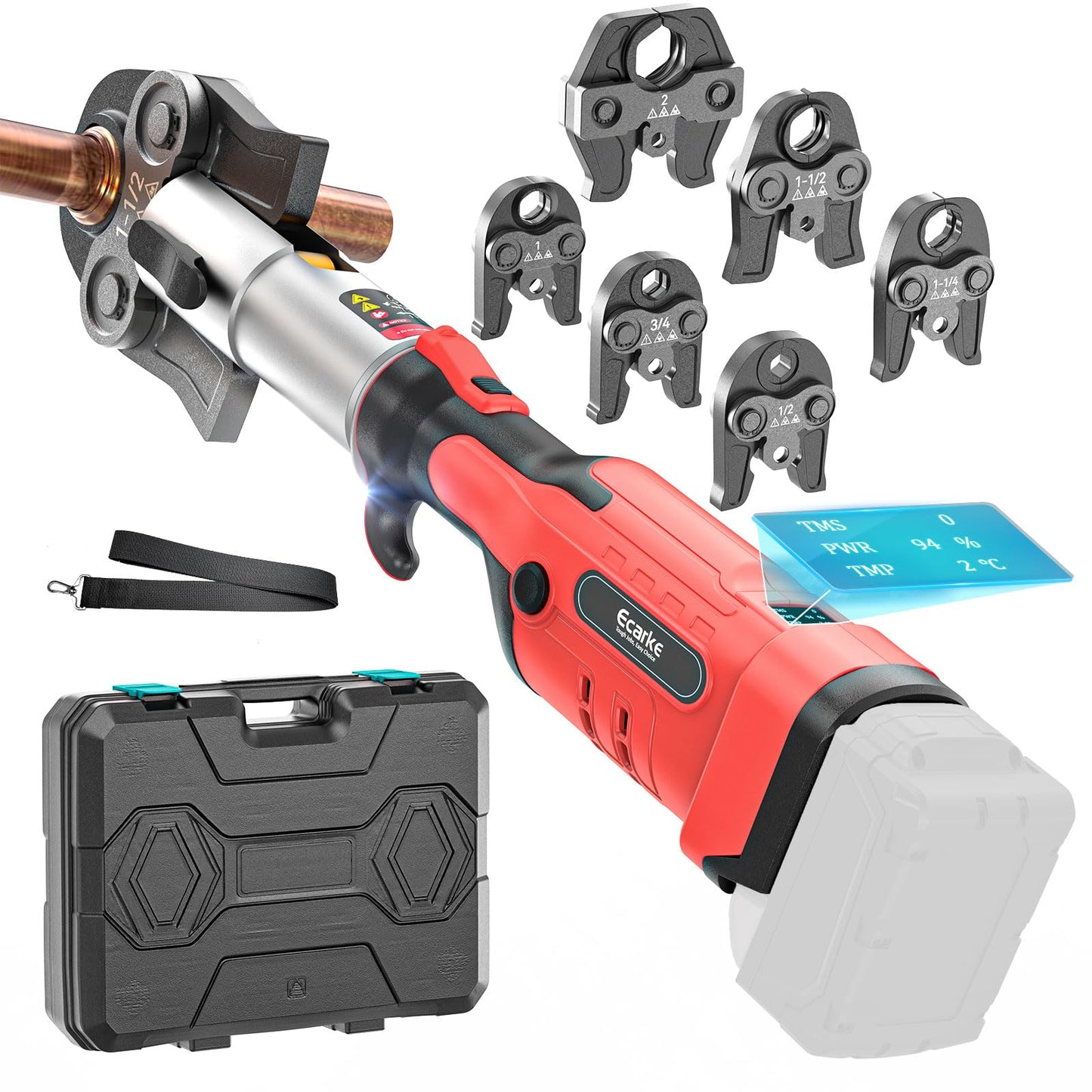 Ecarke Pro Press Tool Compatible with Milwaukee 18V battery, Electric Pipe Crimping Tool for 1/2" to 2" Copper Pipes,32KN of crimping force 360° Rotation Automatic Crimper Brushless Motor, Tool Only